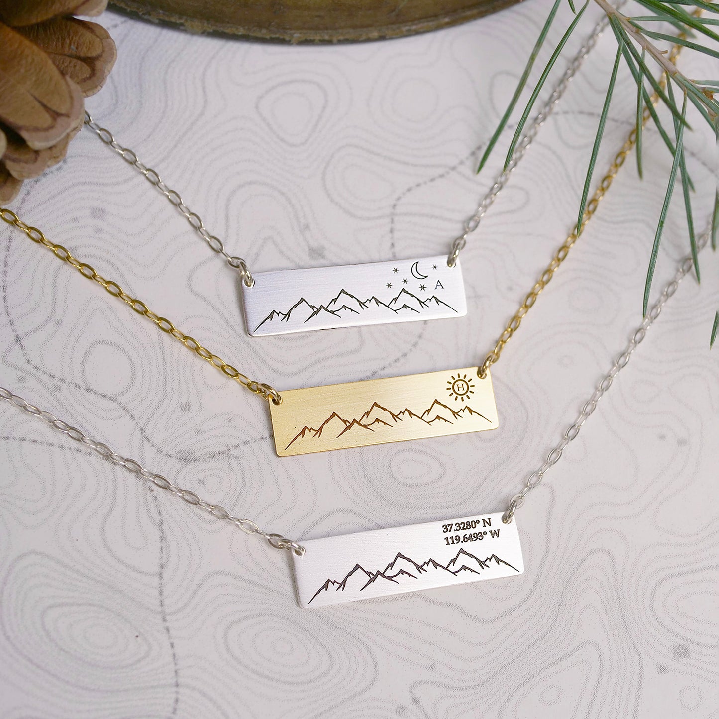 Mountain Range Necklace - Custom Engraving